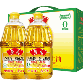 鲁花  5S物理压榨 一级 花生油 1.8L*2瓶 礼盒装 走亲访友