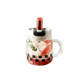 物生物  玻璃吸管杯女带盖办公室高颜值茶水分离泡茶水杯子950ML JV012401-0950-HS