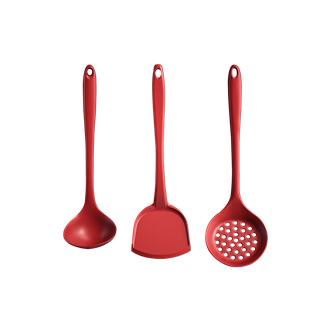 火象  硅胶厨具三件套 汤勺31CM 锅铲32CM 漏勺32CM 红色 HXB-CJ153