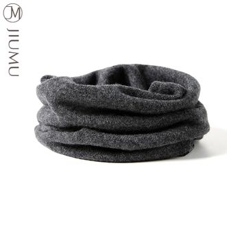 玖慕/JIUMU  羊毛围脖男士秋冬新款户外骑车加厚防寒针织护颈保暖套头脖套 深麻灰