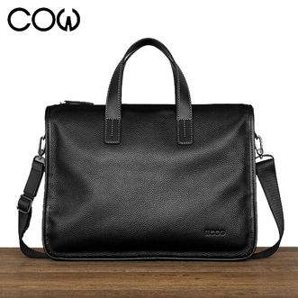 COW  商务男士手提包头层牛皮电脑斜跨包C-8620 黑