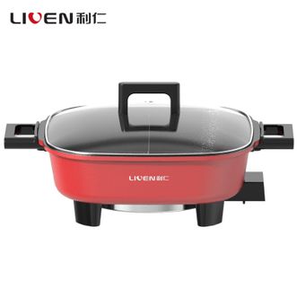 利仁/LIVEN  5.5L鸳鸯电火锅料理锅电炖锅多功能锅 厨房电器炖煮锅电煮锅涮肉涮锅煎烤机涮肉锅多用途锅电热锅鸳鸯锅LPHG-21红色