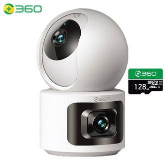 360  智能摄像机P500 双摄版 双500万高清摄像头家用监控手机远程监控器360度夜视全景+128G存储卡