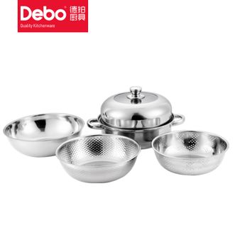 德铂（Debo）赫伯特厨房套装锅 蒸锅汤锅洗米筛组合四件套DEP-128
