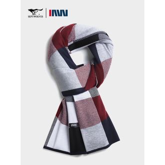 七匹狼/Septwolves  冬款百搭围脖户外活动保暖围巾藏青色