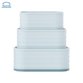 乐扣乐扣  家用新活力不锈钢保鲜盒三件套400ml+730ml+1.15L（蓝色）304不锈钢保鲜盒冰箱上班族收纳盒