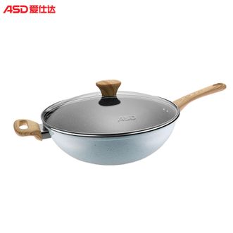 爱仕达/ASD  安家晶石不粘炒锅32cm家用厨房炒菜锅底厚壁薄无涂层少油烟炒锅