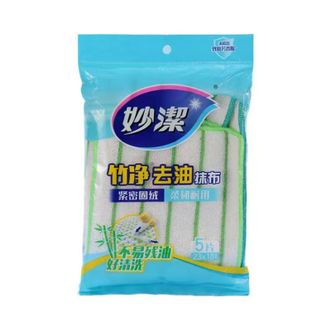 妙洁  竹净去油抹布无荧光增白剂厨房抹布5片   MTDB5-LY