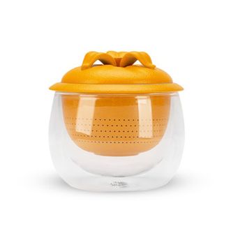 万仟堂茶杯陶瓷办公杯水果茶具防烫茶水分离泡茶杯吉象橘黄釉办公杯