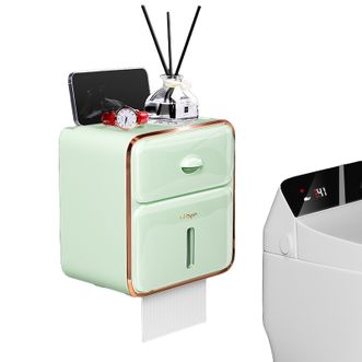 海迎/HAYAN  双层卫生间纸巾盒卫生纸置物架壁挂防水免打孔抽纸盒厕纸盒厕所抽屉式纸巾盒【时尚绿】