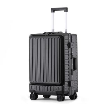 TYMON  前开盖多功能铝框拉杆箱  TM-K1908  黑色24英寸  密码箱铝框款