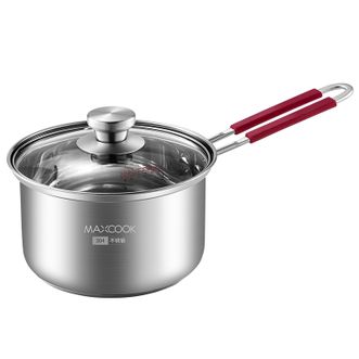 美厨（MAXCOOK）  奶锅玻璃锅盖304不锈钢复底奶锅16cm辅食锅小锅