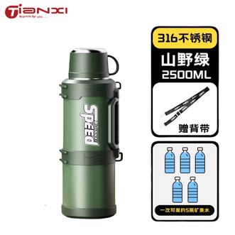 天喜（TIANXI）  保温壶大容量便携户外不锈钢保温杯车载热水壶大号水杯 【316控温保冷】山野绿 2.5L