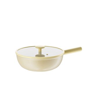 Jeetee  吉特陶瓷有钛不粘煎炒锅 净系列28cm鹅黄色 炉具通用 锁油聚油圈