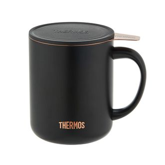 膳魔师（THERMOS）  茶漏把手杯 400ml不锈钢商务办公咖啡杯泡茶简约马克杯TEMC-400玄黑