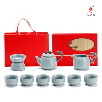 八方礼  鱼跃龙门10入茶具豆青