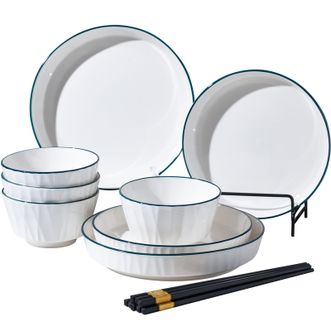 唯都  简约木纹餐具组12头套装 W-CJ312