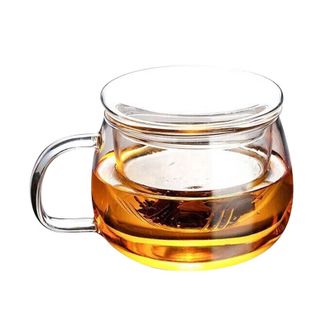 天喜玻璃杯带把手茶水分离办公水杯家用耐热双层泡花茶杯子TBL170-350