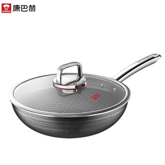 康巴赫  双蜂窝”第六代蜂窝炒锅32cm 炒锅家用厨房不粘 不锈钢炒菜炒肉炒锅 锅具 KGH-C32A