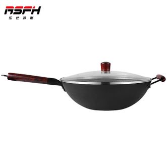 乐仕菲斯（RFSH）  正品黑钻炒锅34cm家用厨房炒菜锅铁锅无涂层可视锅盖RS-ZY3411(玻璃盖）