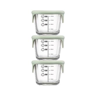 乐扣乐扣  儿童玻璃辅食盒保鲜盒硅胶盒盖耐热玻璃蒸汽孔饭盒微波炉 豆绿- 230ml 3件套LNG508S3