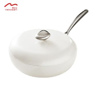 温仑山  鹅卵石不粘炒锅 32cm家用厨房炒菜锅燃气电磁炉通用VE1106-白色