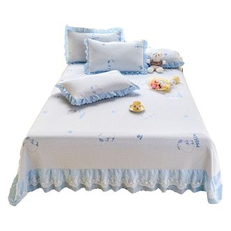 宜恋  双层蕾丝床裙款冰豆豆凉席1.8/2.0米床用可水洗三件套卡皮巴拉-蓝AJF