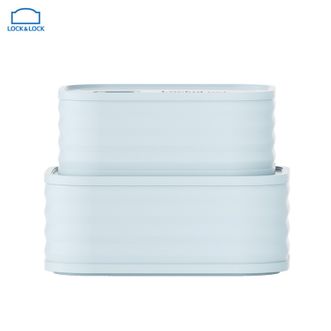 乐扣乐扣  新活力不锈钢保鲜盒2件套400ml+730ml（蓝色）304不锈钢保鲜盒冰箱上班族收纳盒