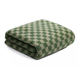 三利棋盘格浴巾男家用纯棉加厚吸水女A类抗菌全棉情侣款裹巾 140*75cm 460g 绿茵场