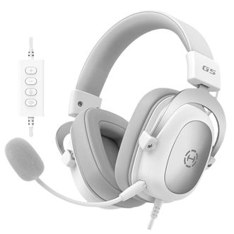 漫步者  专业赛事级头戴式游戏耳机 USB7.1声道有线电竞线控耳麦G5银白 降噪麦克风音乐竞技耳机