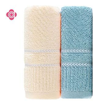 洁丽雅/Grace  家用纯棉面巾成人男女全棉A类吸水毛巾两条袋装  清柔-2B米+蓝  70*34cm