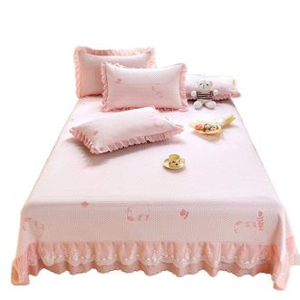 宜恋  A 类冰豆豆软凉席三件套 双层蕾丝床裙款可水洗1.8/2.0米床适用卡皮巴拉-粉AJF
