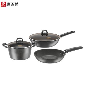 康巴赫  林格斯特铁锅煎锅26cm汤锅22cm炒锅32cm三件套厨具套装KGL3A