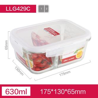 乐扣乐扣（LOCK&amp;LOCK）  分隔耐热玻璃保鲜盒格拉斯微波炉便当盒饭盒 LLG429C(长方形二分隔)630ml