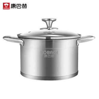 康巴赫（KBH）  304不锈钢汤锅双耳汤锅炖锅可视锅盖22cm