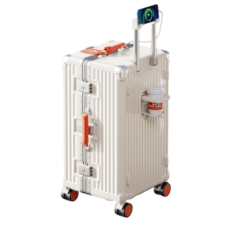 锐承（Ruicheng）  弹簧减震刹车轮 顺滑轻音舒适皮把手行李箱926 28寸白配橙