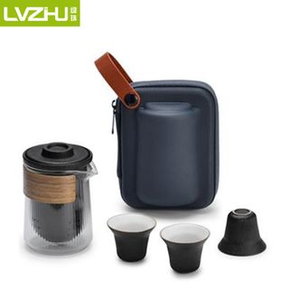 绿珠（lvzhu）   旅行茶具套装户外便携式收纳包陶瓷茶具套装Q-755（黑）
