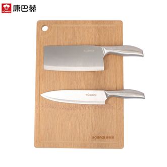 康巴赫  菜板配件四件套 家用整竹砧板+切菜刀+料理刀+多用剪  KOM20A4