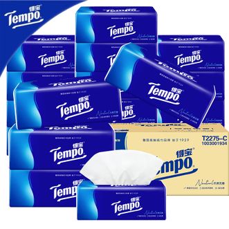 得宝  Tempo抽纸 4层90抽*18包 经典无香M码 湿水不易破 纸巾餐巾纸