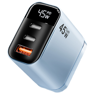 塔菲克  45W三口充电器智能数显usb插头通用蓝色