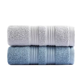 京东京造 新疆长绒棉毛巾 纯棉轻薄速干抗菌强吸水 2条装（蓝+浅灰）
