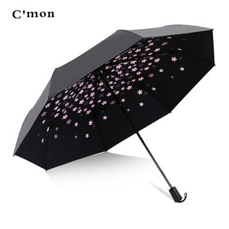 C'mon   防晒太阳伞晴雨伞小樱花黑胶三折伞 4820870