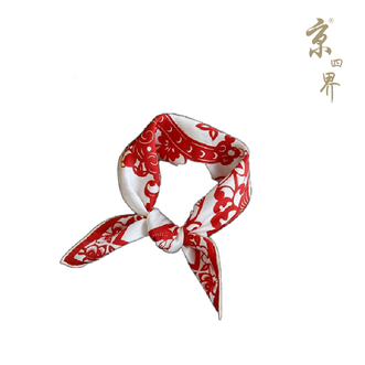 京四界  100%桑蚕丝丝巾连年有鱼窗花新中式国风传统 JSJ-52011
