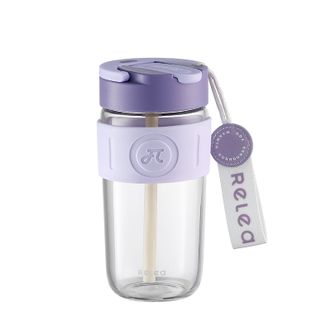 物生物（RELEA）  玻璃杯水杯大容量士咖啡杯吸管杯泡茶杯  星语咖啡便携玻璃杯520ML 木槿紫