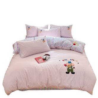 恒源祥  全棉毛巾绣多巴胺条纹床上四件套 小象贝格-芋紫