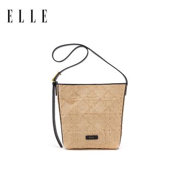 Elle  草编水桶包 通勤百搭慵懒风单肩包 25299