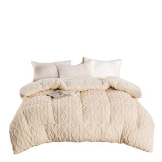 宜恋  冬被 细腻无压 塔芙绒复合北极绒活性印染 速热保暖 米白色2.0米  8斤 AJF