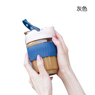 btif  玻璃便携咖啡杯350ml带吸管双饮杯B020101STR