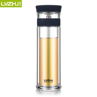 绿珠（lvzhu）   400mL容量茶水分离泡茶杯 商务办公高档双层玻璃杯 带茶仓便携泡茶水杯 B656深蓝-不带杯套