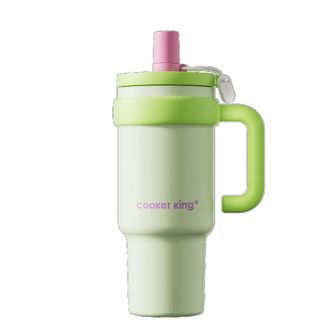 炊大皇（COOKER KING）  保温杯女生316不锈钢水杯儿童大容量冰霸杯吸管950ml（悦动绿）YL95A1